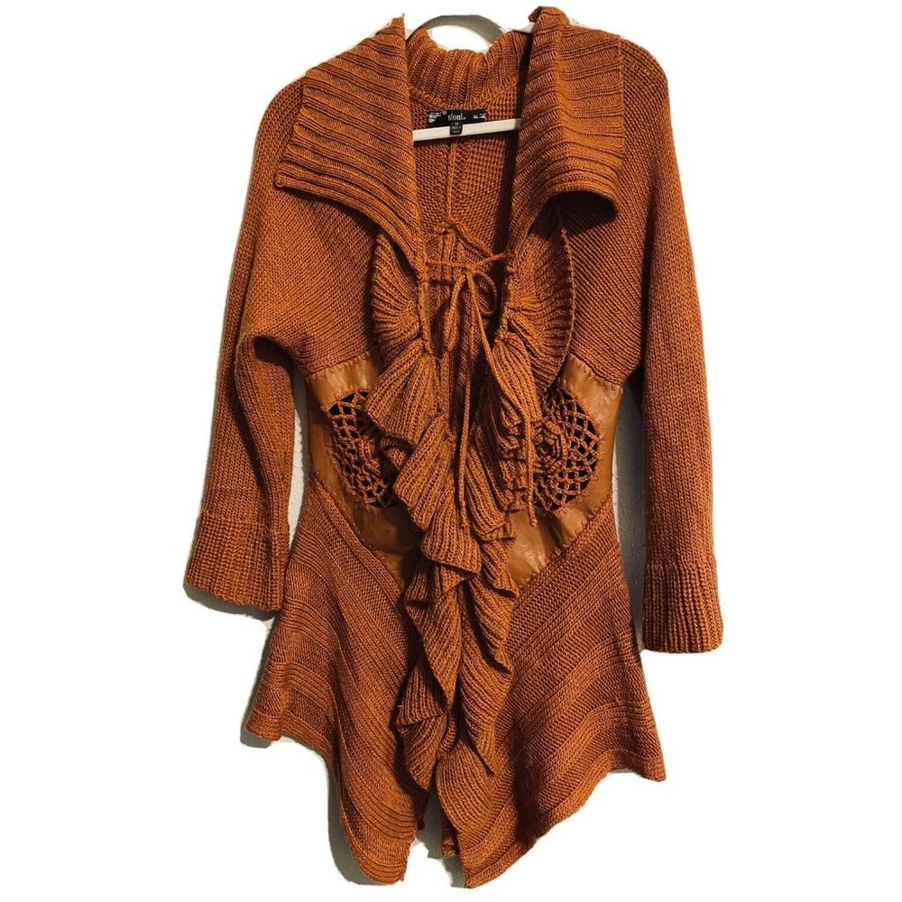 Slonl Ruffle Wool Blend Rust Cardigan Sweater